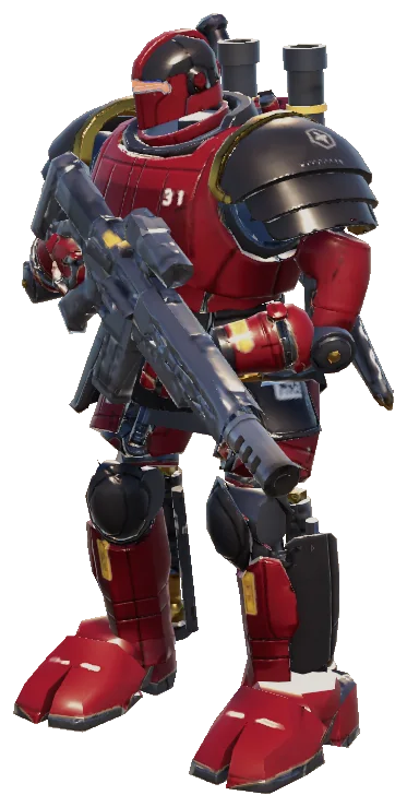 A Templar mech in Dominion crimson, black and gold